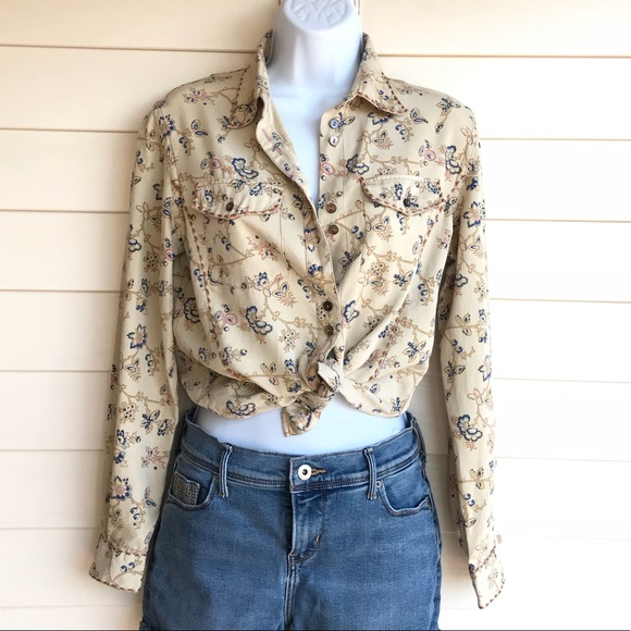 Tops - Silk Floral Long Sleeve Shirt